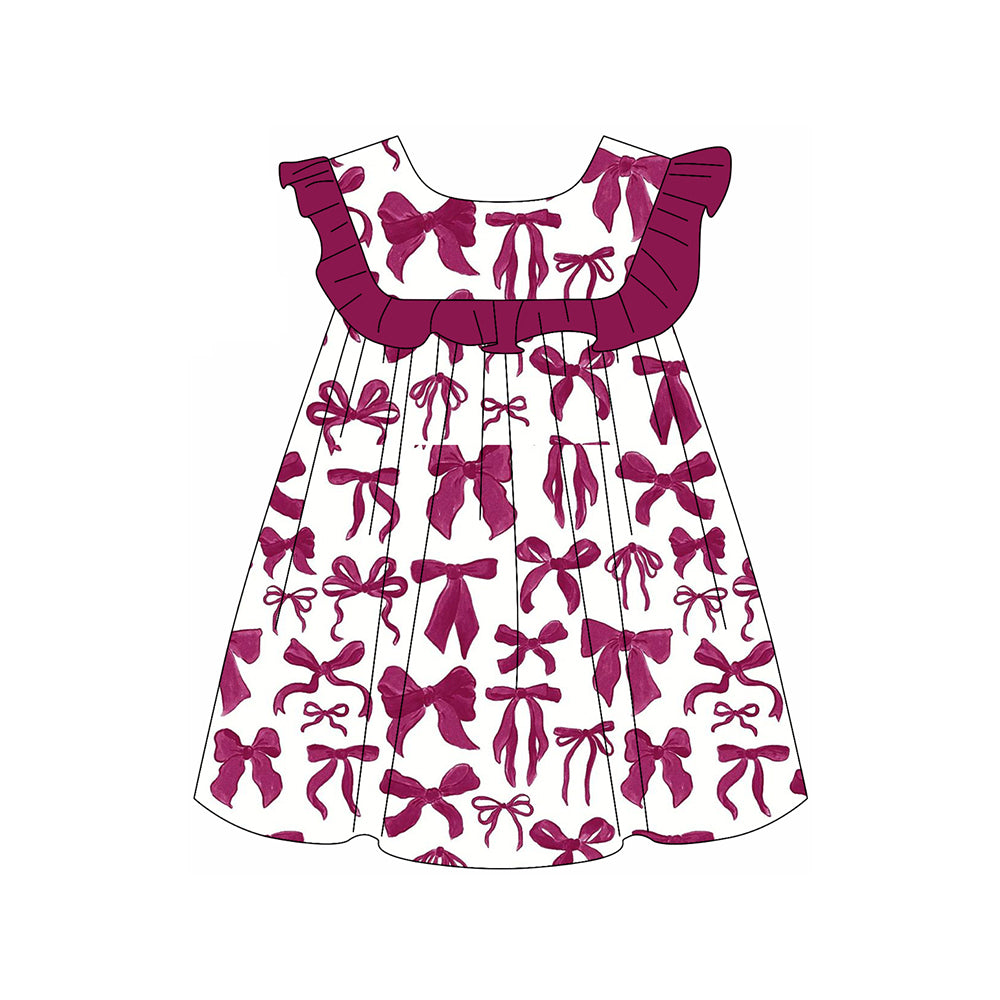 preorder GSD1892 dark purple bows ruffles flutter sleeve girls dress