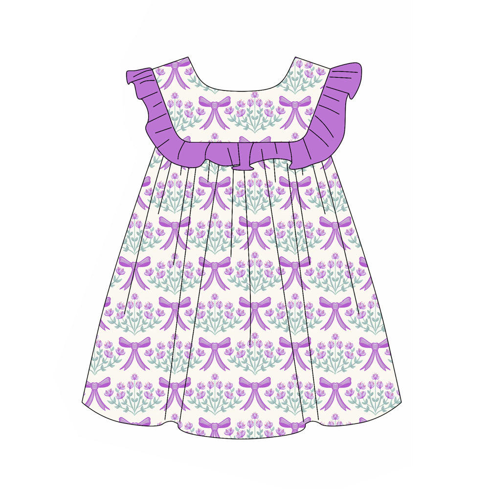 preorder GSD1919 purple bows flowers ruffles sleeveless girls dress
