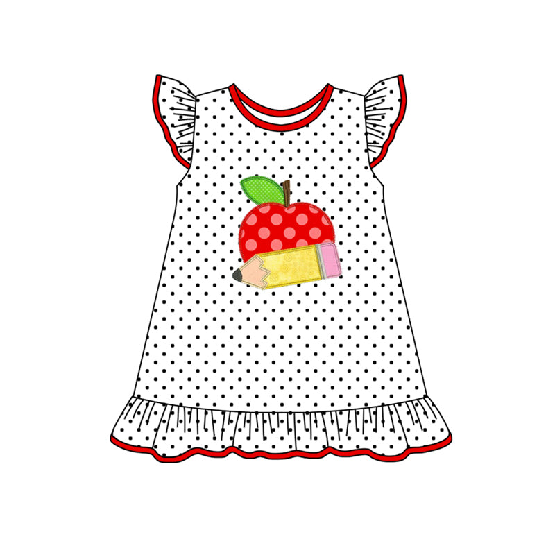 preorder GSD1938 back to shcool pen apple flutter sleeve girls dress