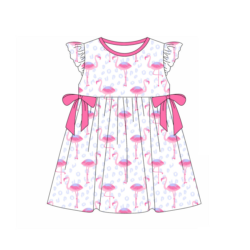preorder GSD1948 cute flamingo hot pink bows flutter sleeve girls dress