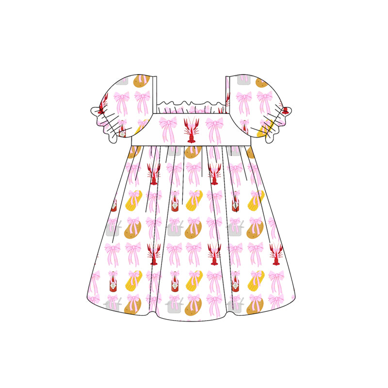 preorder GSD1958 red crayfish corn pink bows short sleeve girls dress