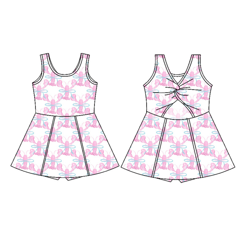 preorder GSD1967 hot pink crayfish blue bows twril with shorts girls dress