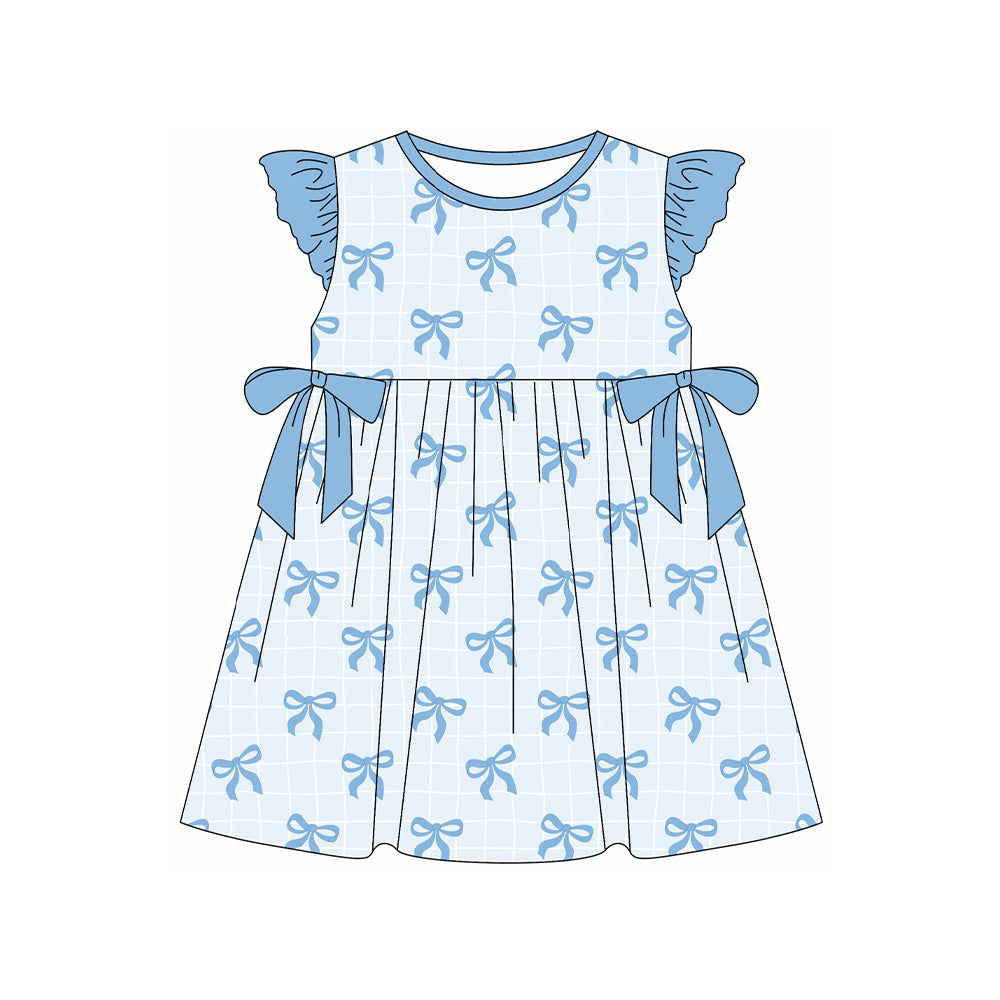 preorder GSD1969 blue bows with bows flutter sleeve girls dress