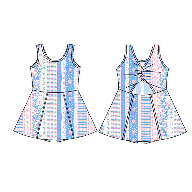 preorder GSD1996 yoga pink flowers blue flowers with twril bow with shorts girls dress