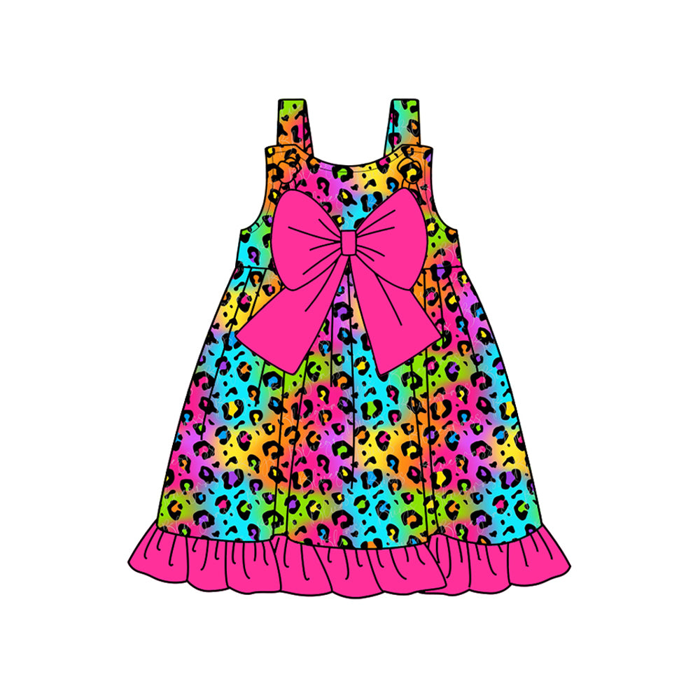 preorder GSD2023 hot pink bows colorful leopard girls dress