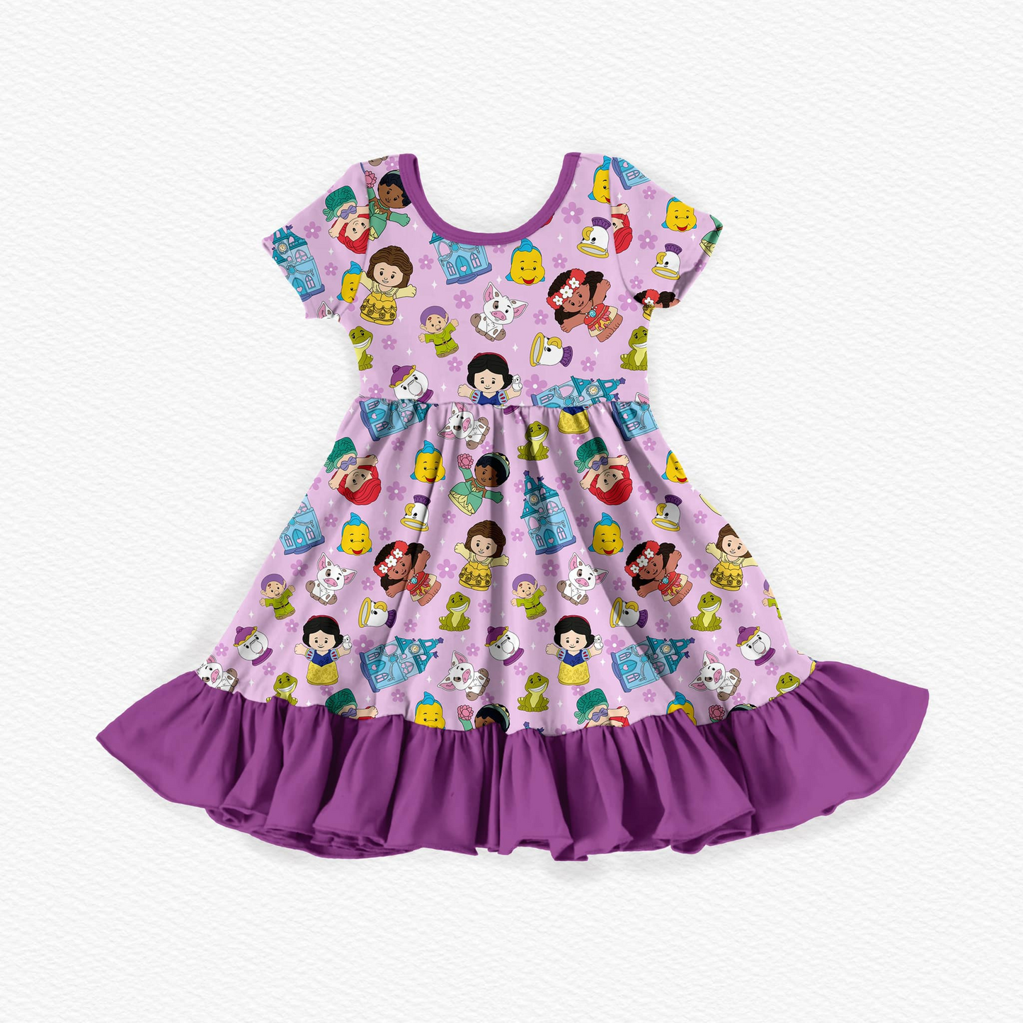 preorder GSD2025 cartoon princess flowers purple short sleeve girls dress