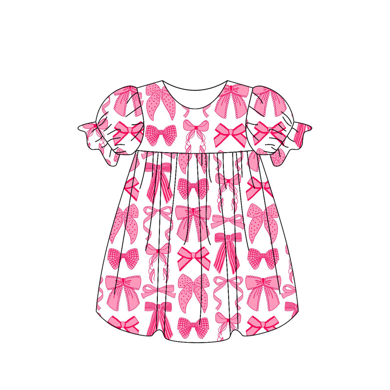 preorder GSD2027 pink bows short sleeve girls dress