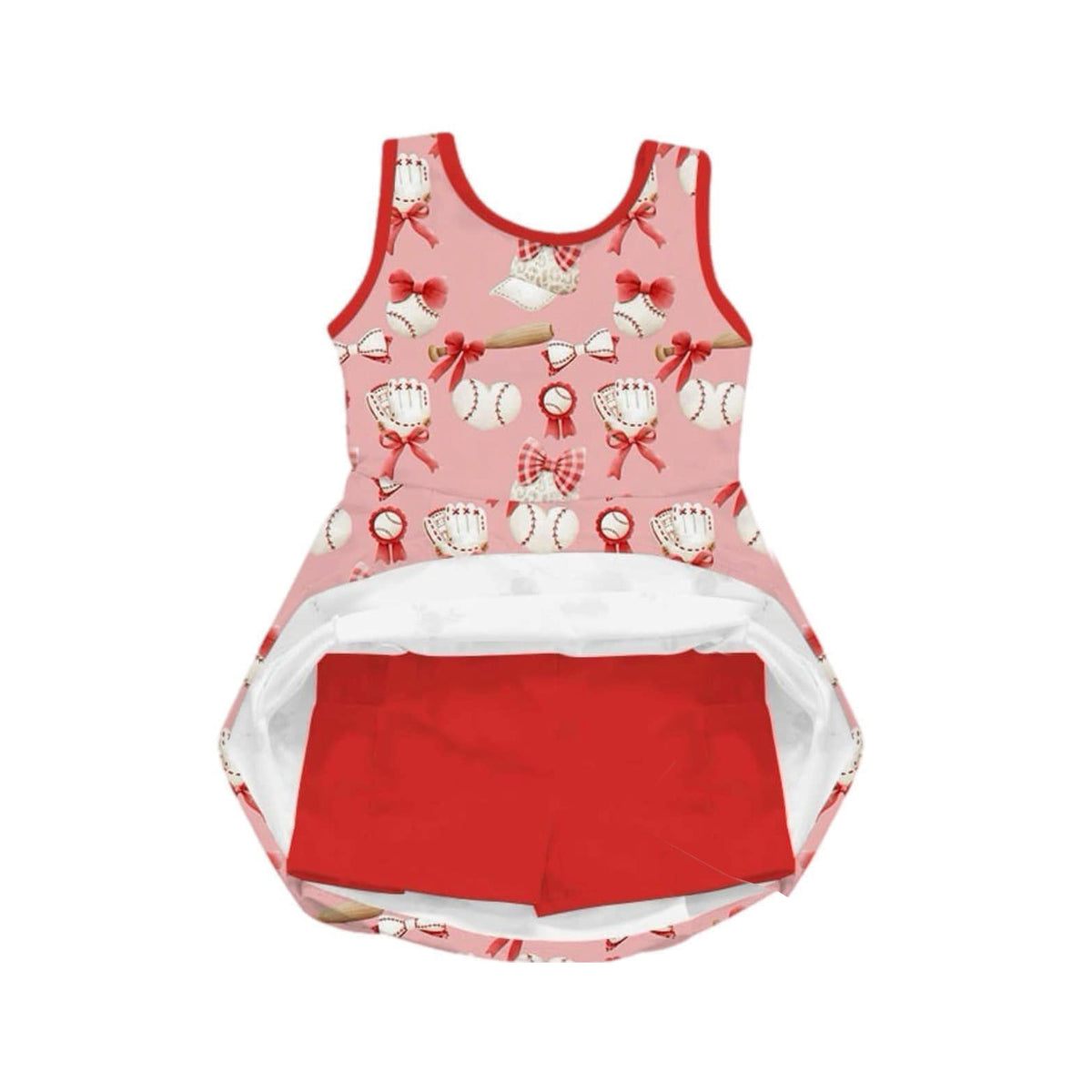 preorder GSD2047 yoga baseball bows red sleeveles with shorts girls dress