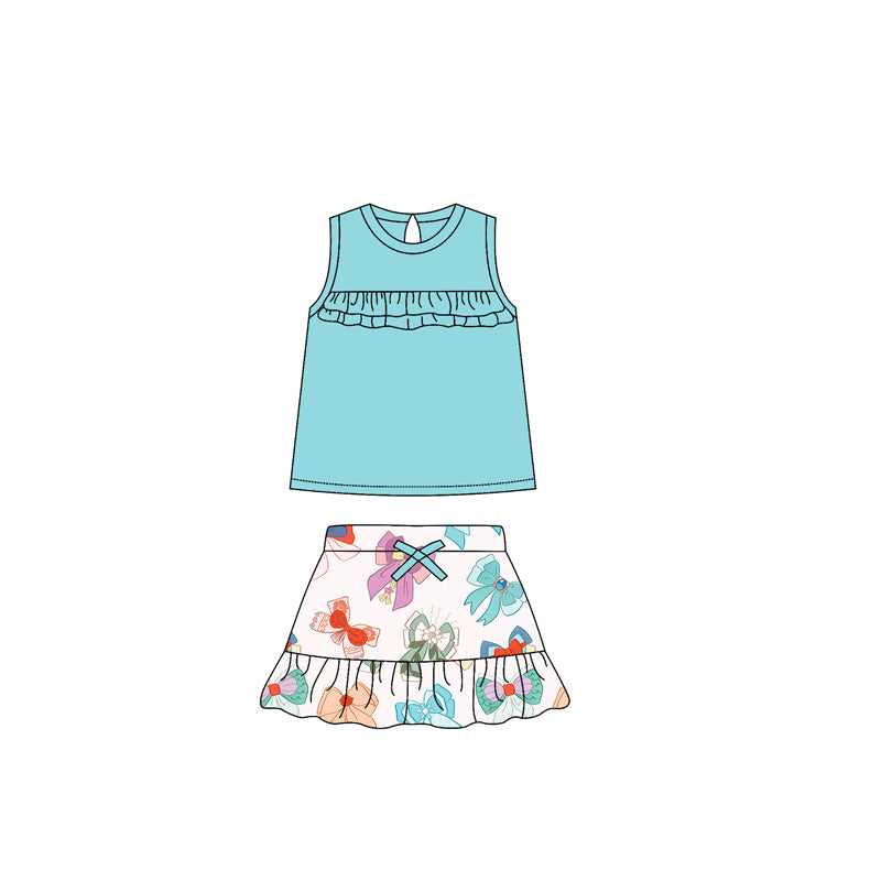 preorder GSD2051 cartoon pricess bows blue sleeveless skirt girls set