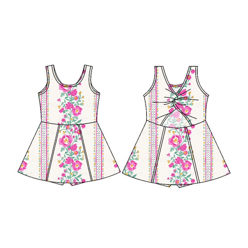 preorder GSD2085 yoga hot pink flowers sleeveless with shorts girls dress