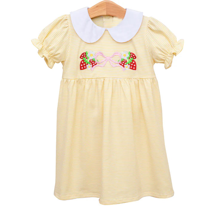 preorder GSD2138 cute strawberry pink bow yellow short sleeve girls dress