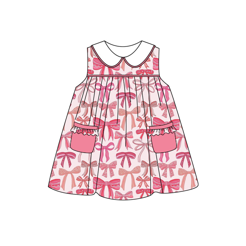 preorder GSD2139 pink bows coquette cow pockets sleeveless girls dress