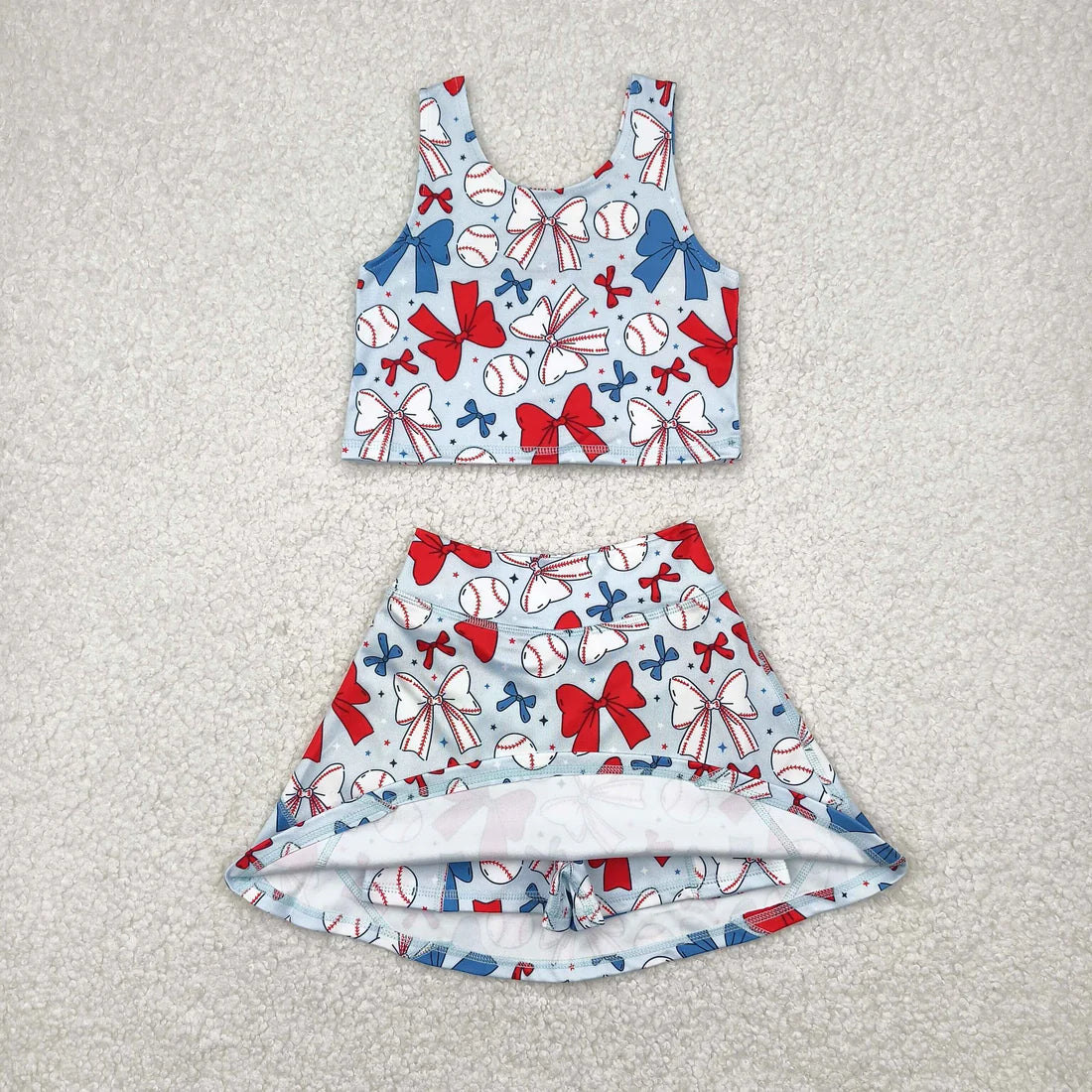 yoga July 4th red blue bows baseball sibling clothes RTS