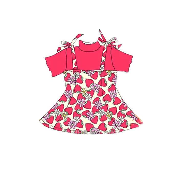 preorder GSD2178 cute strawberry flowers hot pink short sleeve dress girls set