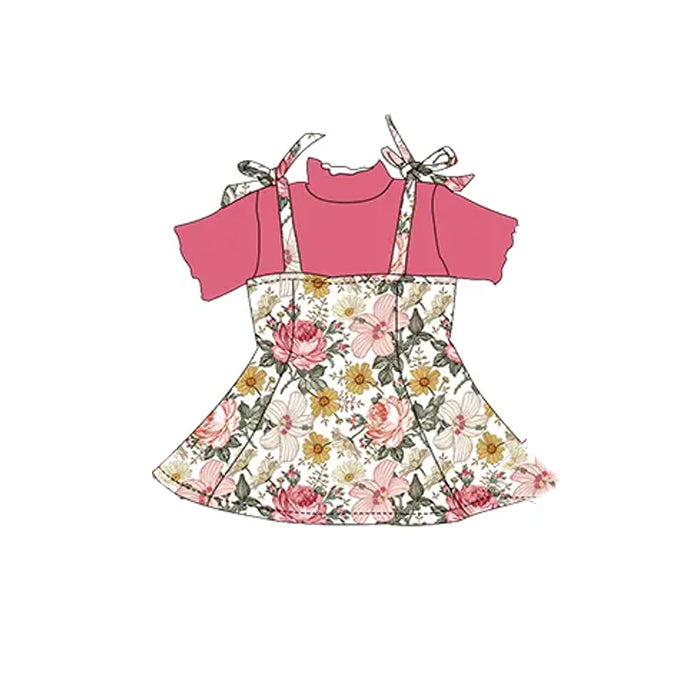 preorder GSD2179 pink flowers short sleeve dress girls set