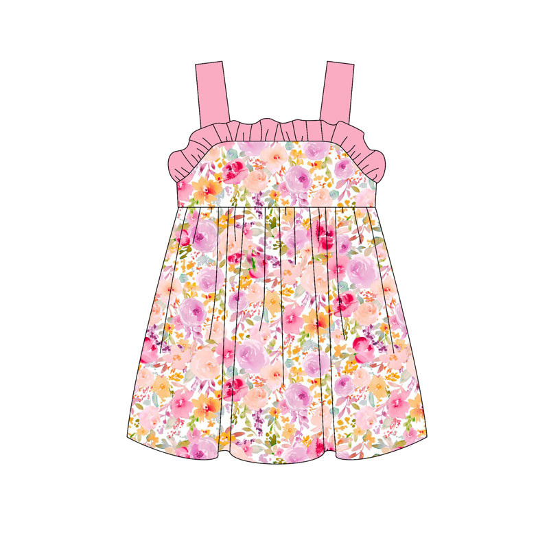 preorder GSD2181 colorful flowers pink girls dress