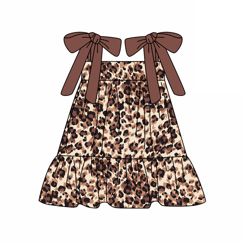 preorder GSD2182 leopard brown lace-up girls dress