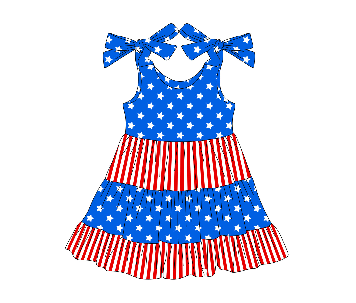 preorder GSD2185 July 4th blue star red striped girls bows dress