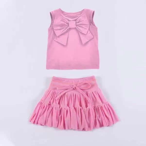 preorder GSD2192 pink bow cotton sleeveless skirt girls set
