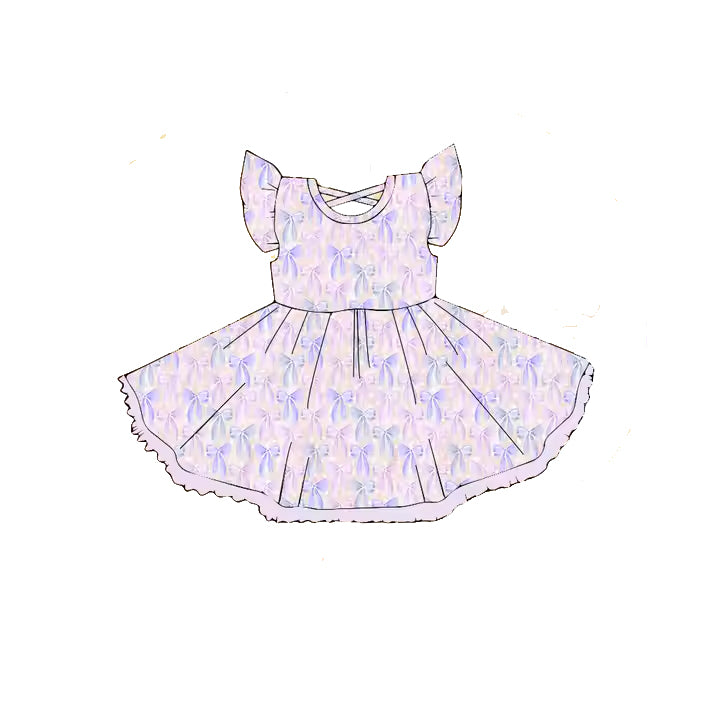 preorder GSD2204 pink bows purple bows coquette bows flutter sleeve girls dress