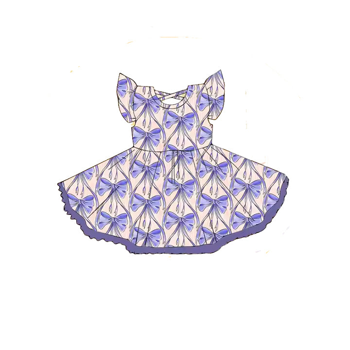 preorder GSD2205 purple bows coquette bows flutter sleeve girls dress
