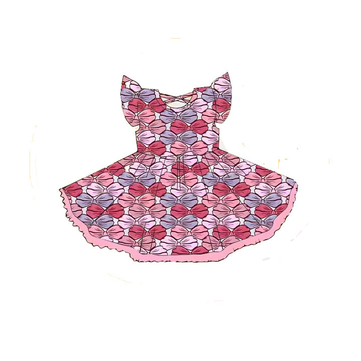 preorder GSD2206 pink bows hot pink bows coquette bows flutter sleeve girls dress