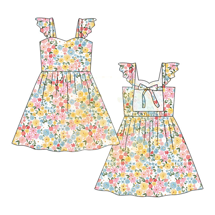 preorder GSD2207 colorful flowers flutter sleeve girls dress