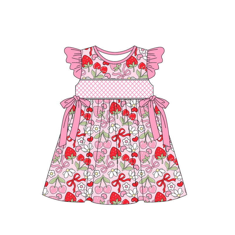 preorder GSD2229 cute strawberry bows pink flutter sleeve girls dress