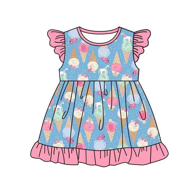 preorder GSD2231 cute ice blue flutter sleeve girls dress