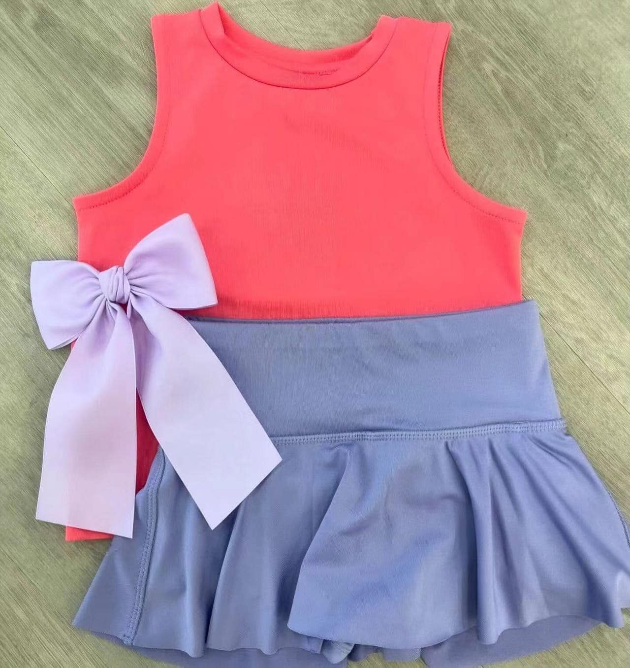 preorder GSD2242 watermelon red sleeveless blue skirt with shorts girls set