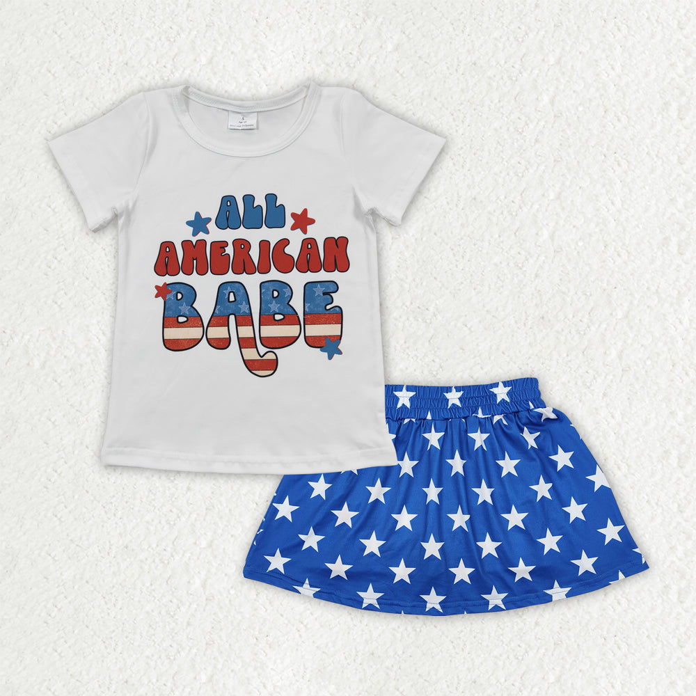 GSD2244 July 4th all american babe short sleeve blue star skirt girls set