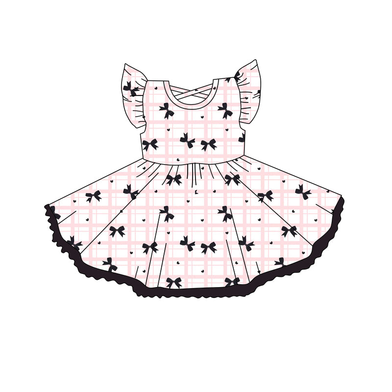 preorder GSD2251 black butterfly pink checkered flutter sleeve girls dress