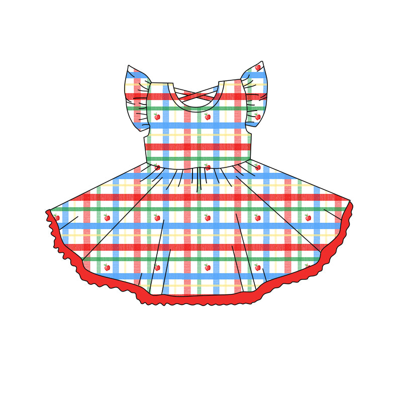 preorder GSD2257 apple red blue green checkered flutter sleeve girls dress