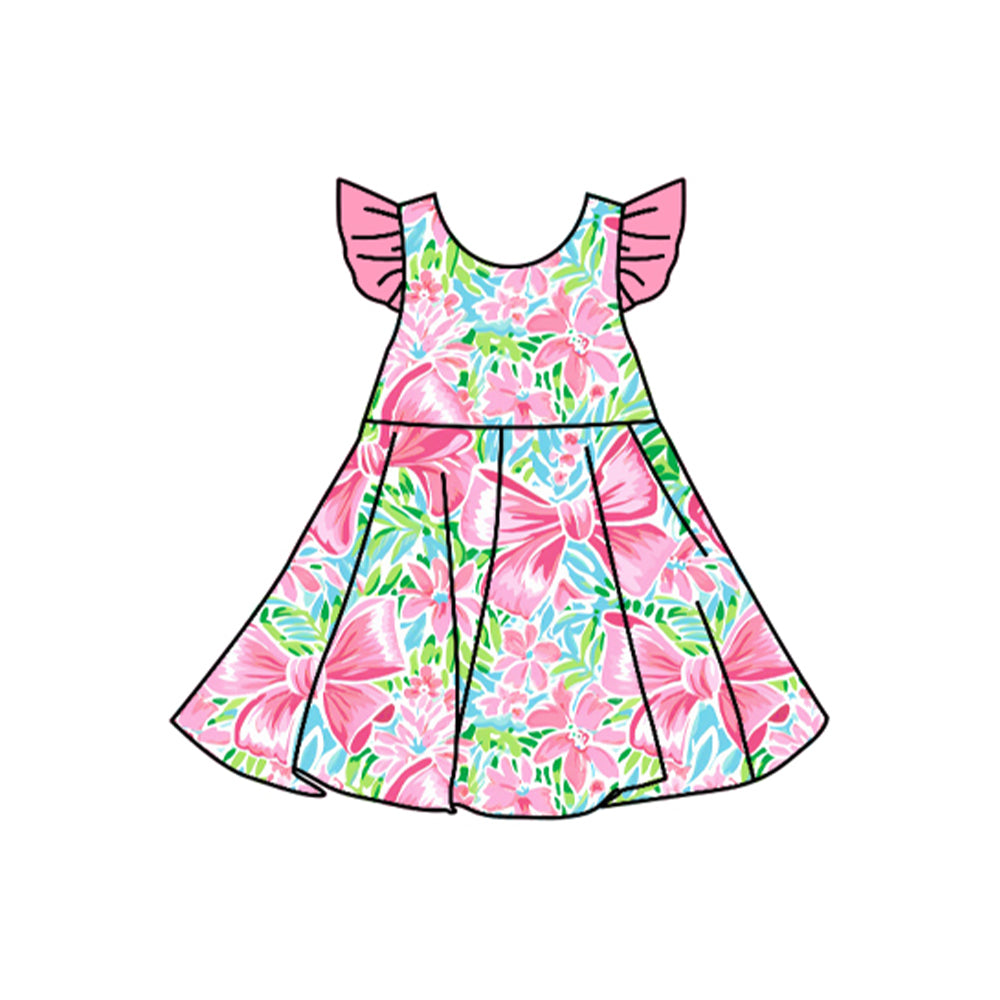 preorder GSD2270 pink bows flowers flutter sleeve girls dress