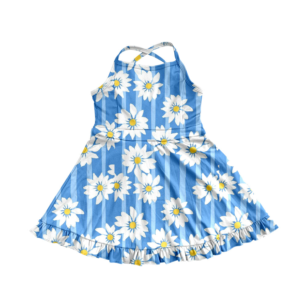preorder GSD228 white flowers blue striped girls dress
