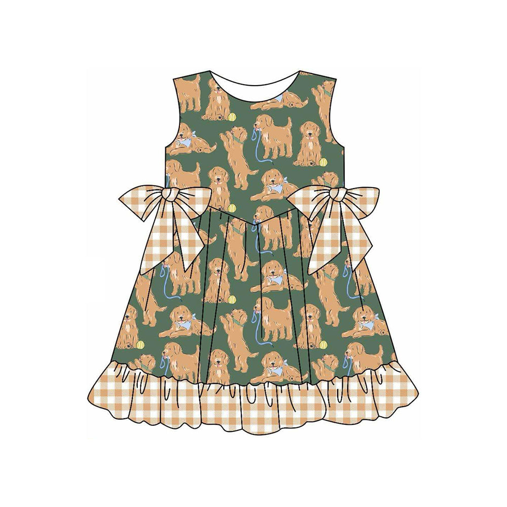preorder GSD2299 cute dog green bows sleeveless girls dress