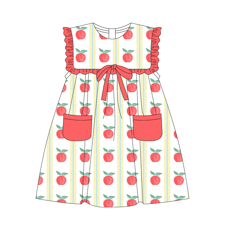 preorder GSD2326 back to school apple pocket sleeveless girls dress