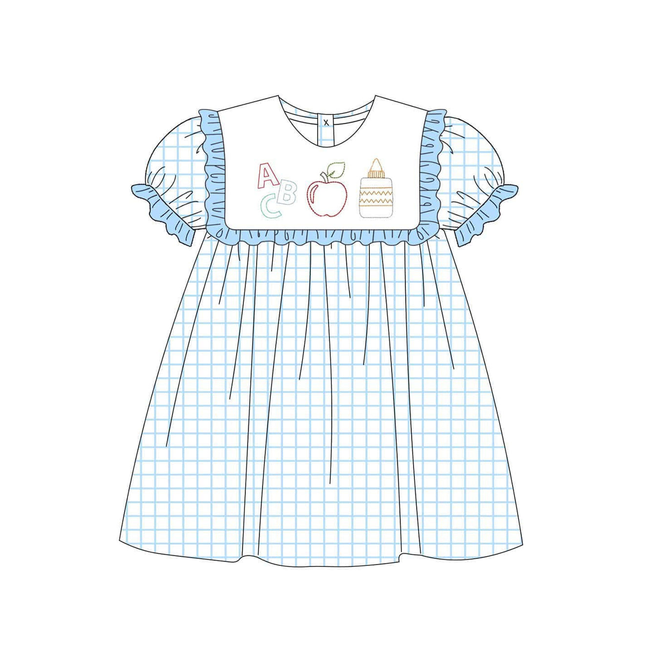 preorder GSD2357 back to school ABC apple blue checkered short sleeve girls dress
