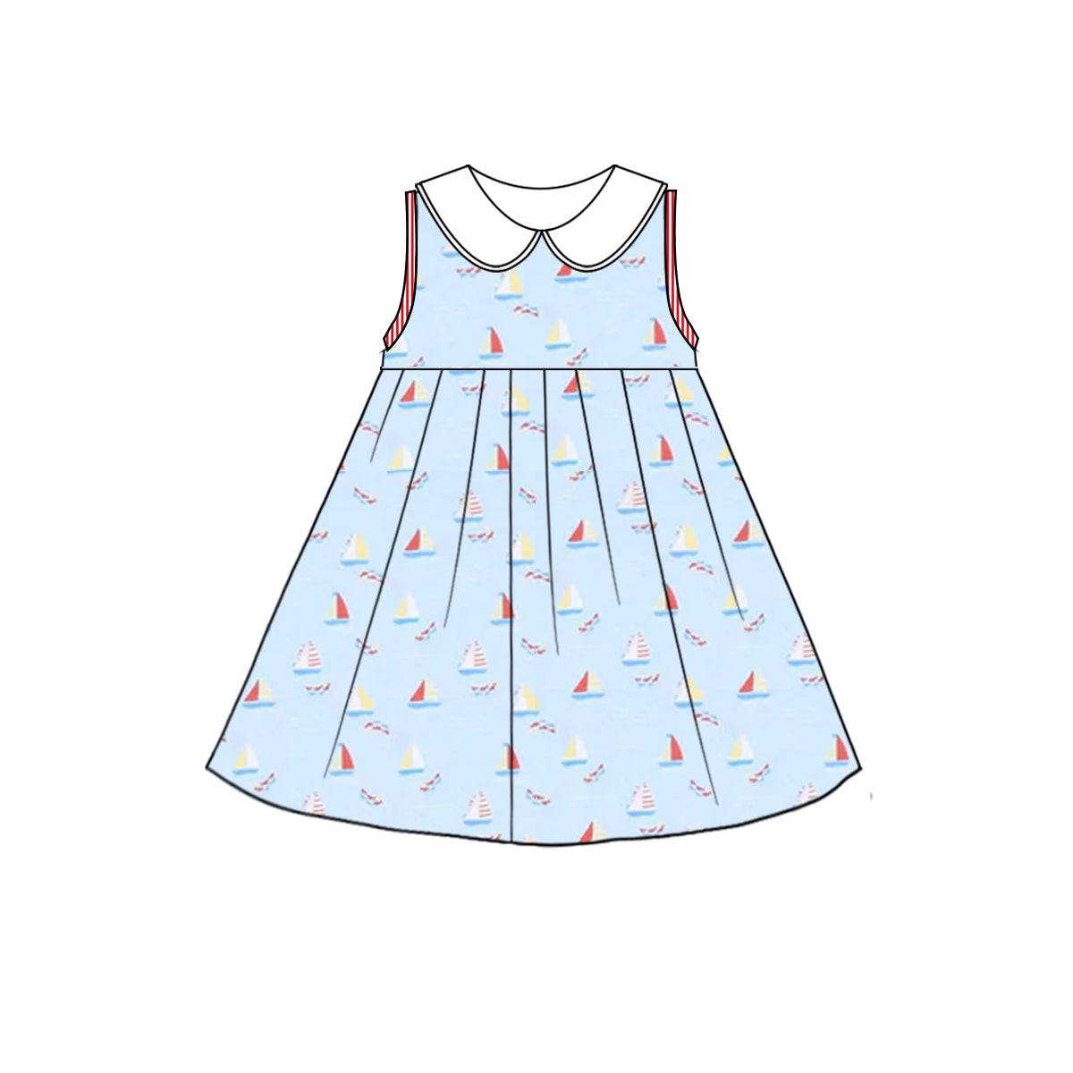 preorder GSD2376 cartoon sailboat blue sleeveless girls dress