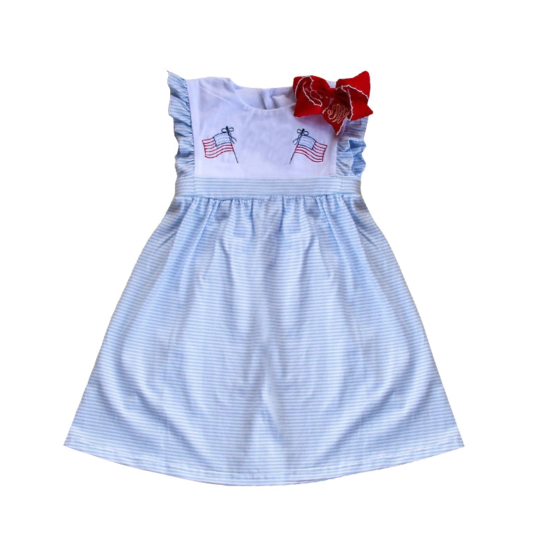 preorder GSD2378 July 4th flag blue striped girls dress