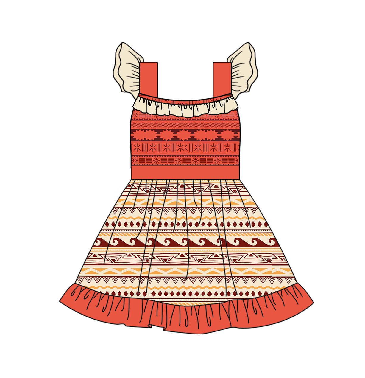 preorder GSD239 cartoon orange brown princess flutter sleeve girls dress