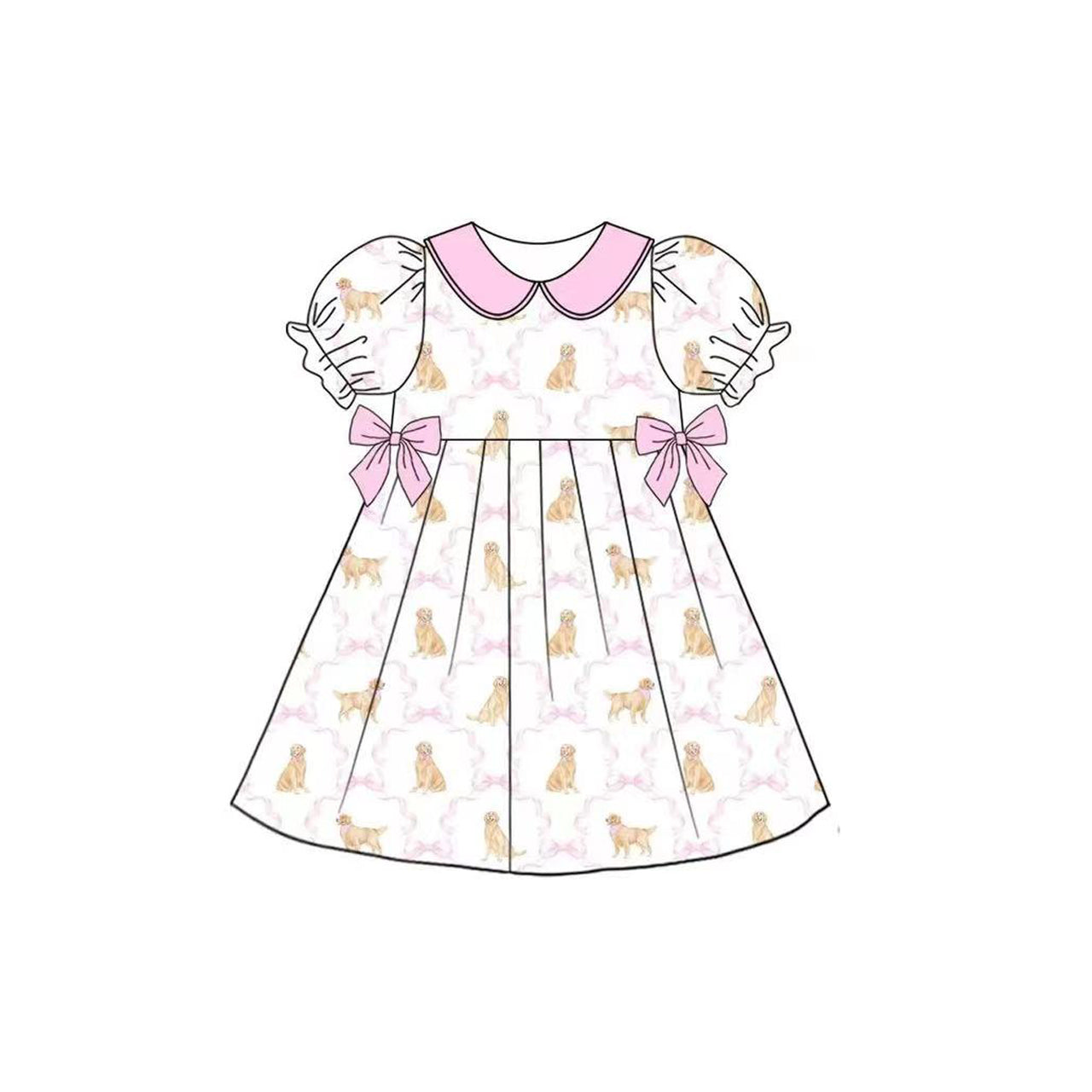 preorder GSD2396 cute dog pink bows short sleeve girls dress