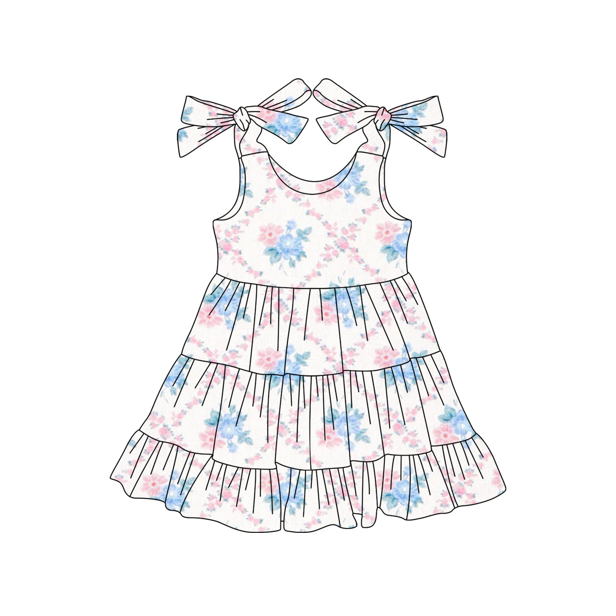 preorder GSD2401 blue flowers pink flowers girls dress