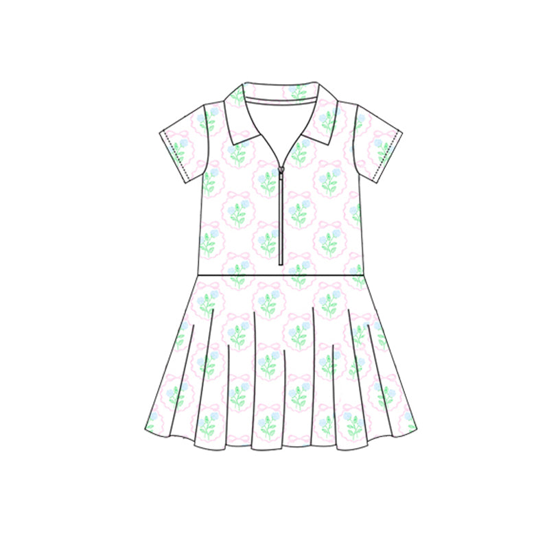 preorder GSD2411 pink bows short sleeve skirt with shorts girls set