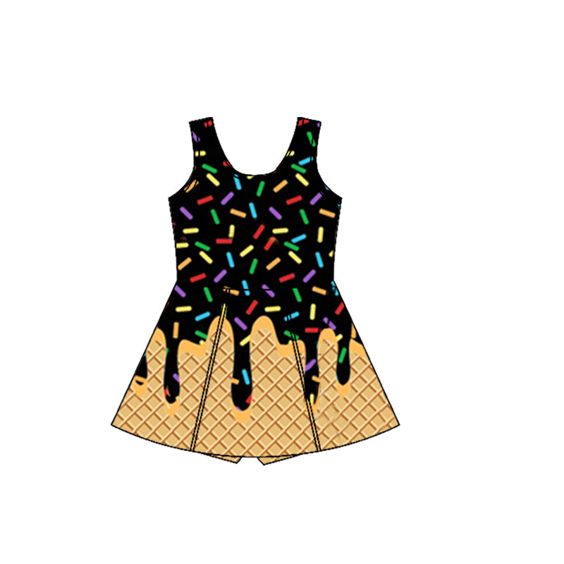 preorder GSD2414 yoga ice black sleeveless with shorts girls twril bow dress