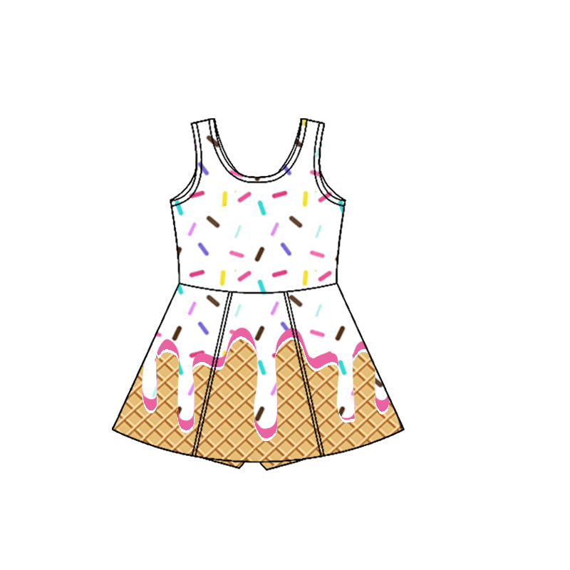 preorder GSD2418 yoga ice white sleeveless with shorts girls twril bow dress