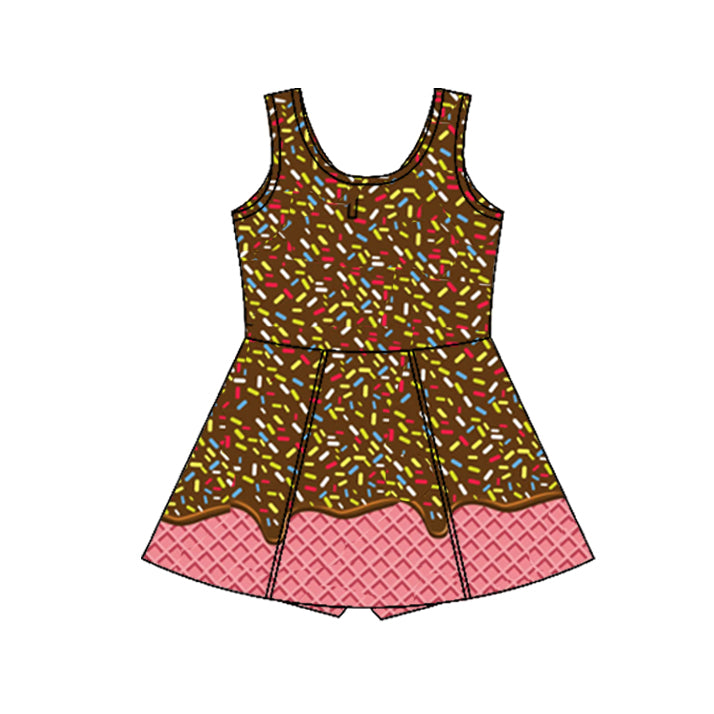 preorder GSD2422 yoga ice brown sleeveless with shorts girls twril bow dress