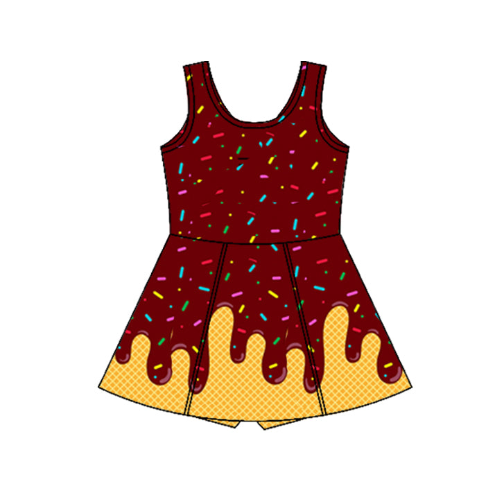 preorder GSD2423 yoga ice maroon sleeveless with shorts girls twril bow dress