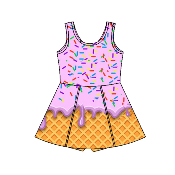 preorder GSD2425 yoga ice purple sleeveless with shorts girls twril bow dress