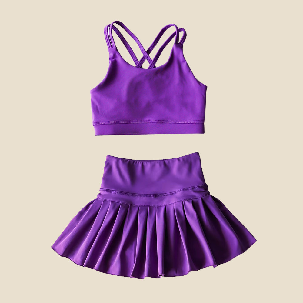 preorder GSD2435 yoga purple top skirt 2pcs girls set
